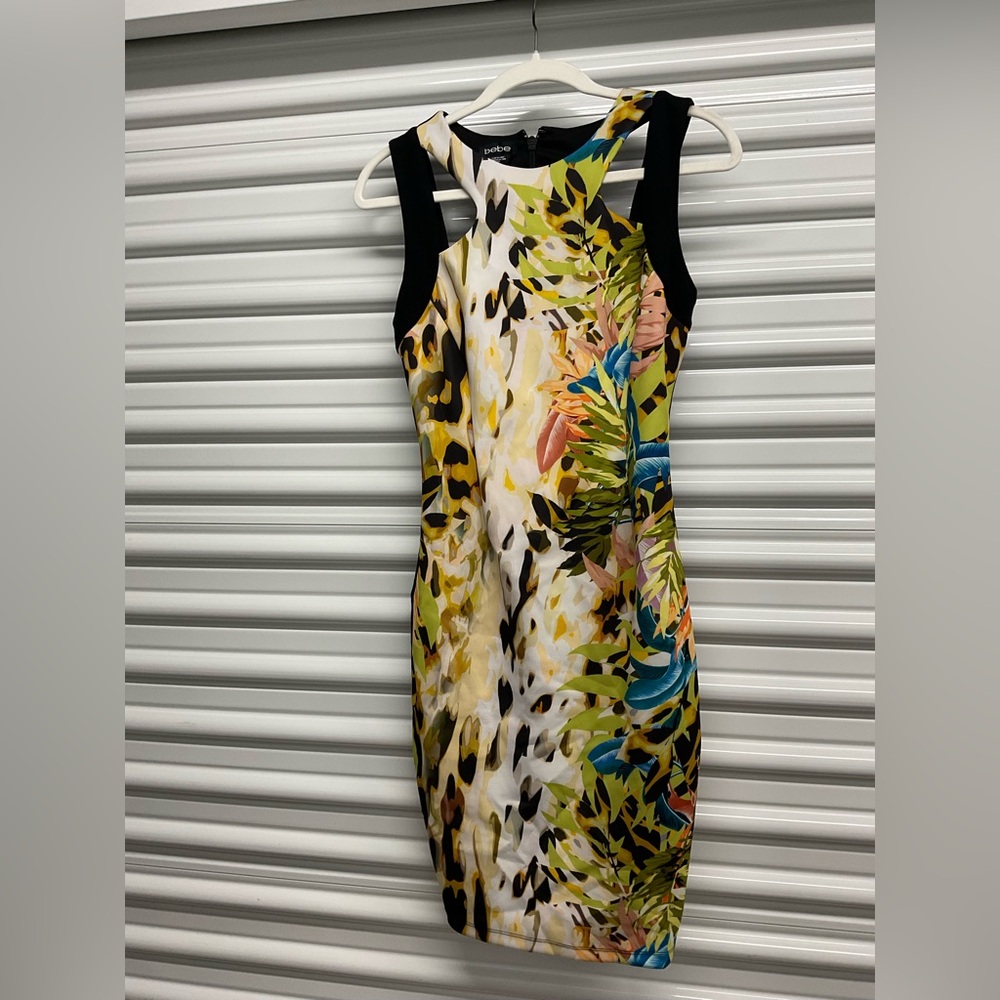 Bebe Black And Multicolor Patterned Mini Dress - image 1